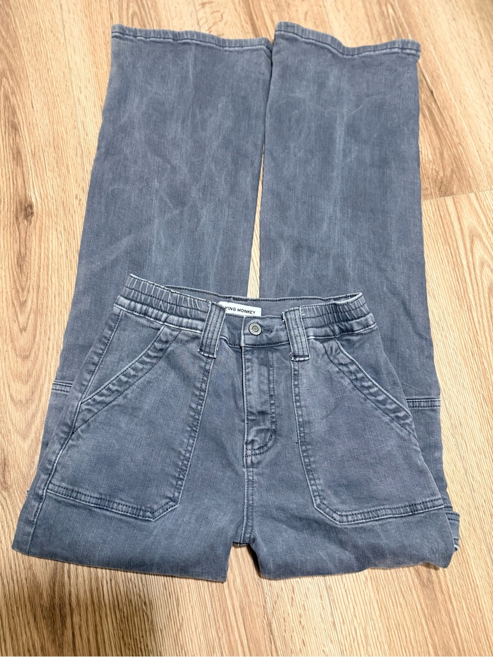 Flying Monkey Cargo Jeans Women's 25 Gray High Rise Wide Leg Stretch Denim